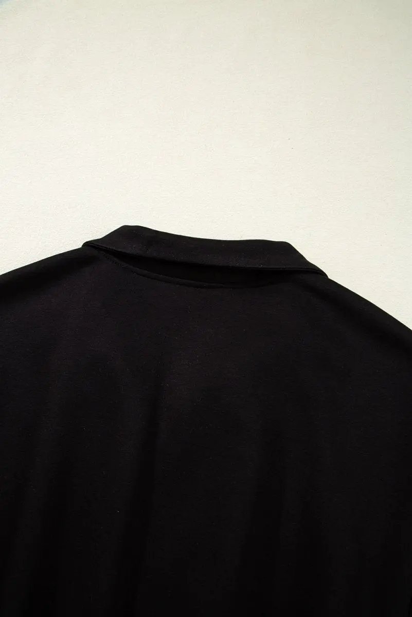 Black Contrast Collar Patchwork Zip Front Romper for Women - Love Salve